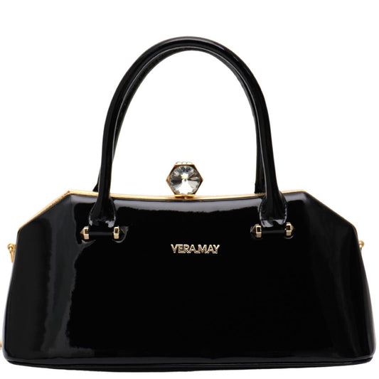 Sahara Vera May Shiny Patent Vegan Black Handbag