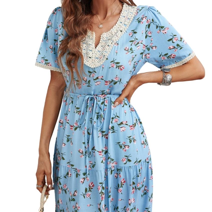 Boho Vera May Blue Floral Dress SCJM014