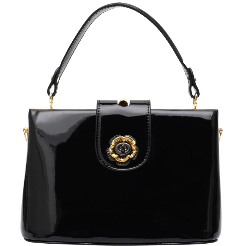 Selena Vera May Shiny Patent Vegan Black Handbag