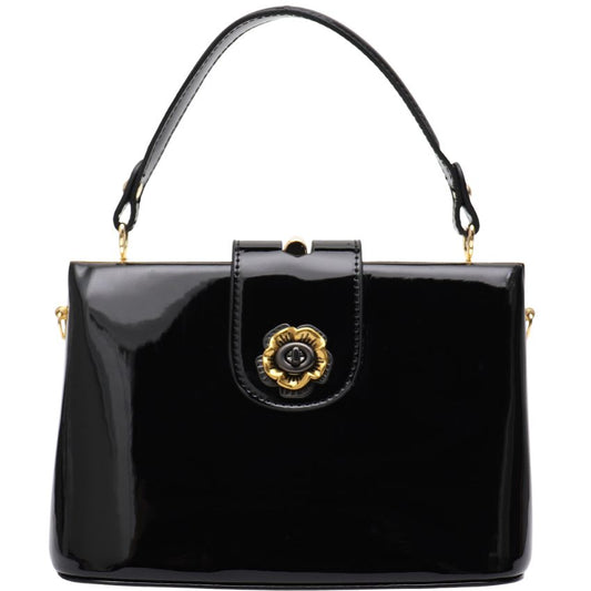 Selena Vera May Shiny Patent Vegan Black Handbag