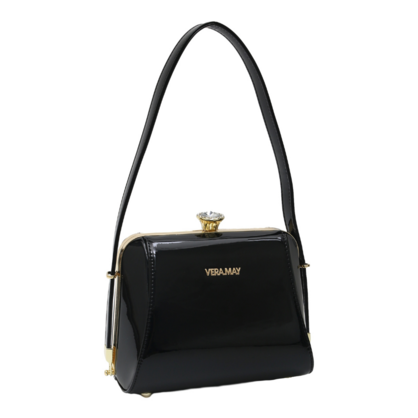 SSALITA VERA MAY SHINY PATENT VEGAN BLACK HANDBAG