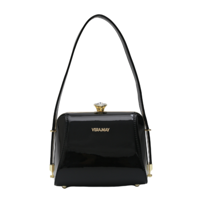 SSALITA VERA MAY SHINY PATENT VEGAN BLACK HANDBAG