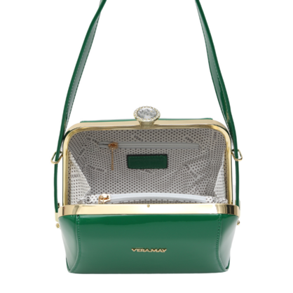 SSALITA VERA MAY SHINY PATENT VEGAN GUCCI GREEN HANDBAG