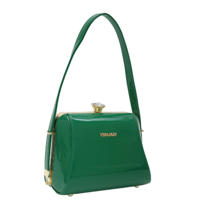 SSALITA VERA MAY SHINY PATENT VEGAN GUCCI GREEN HANDBAG