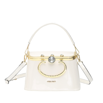 SSBOWIE VERA MAY SHINY PATENT VEGAN PEARL HANDBAG