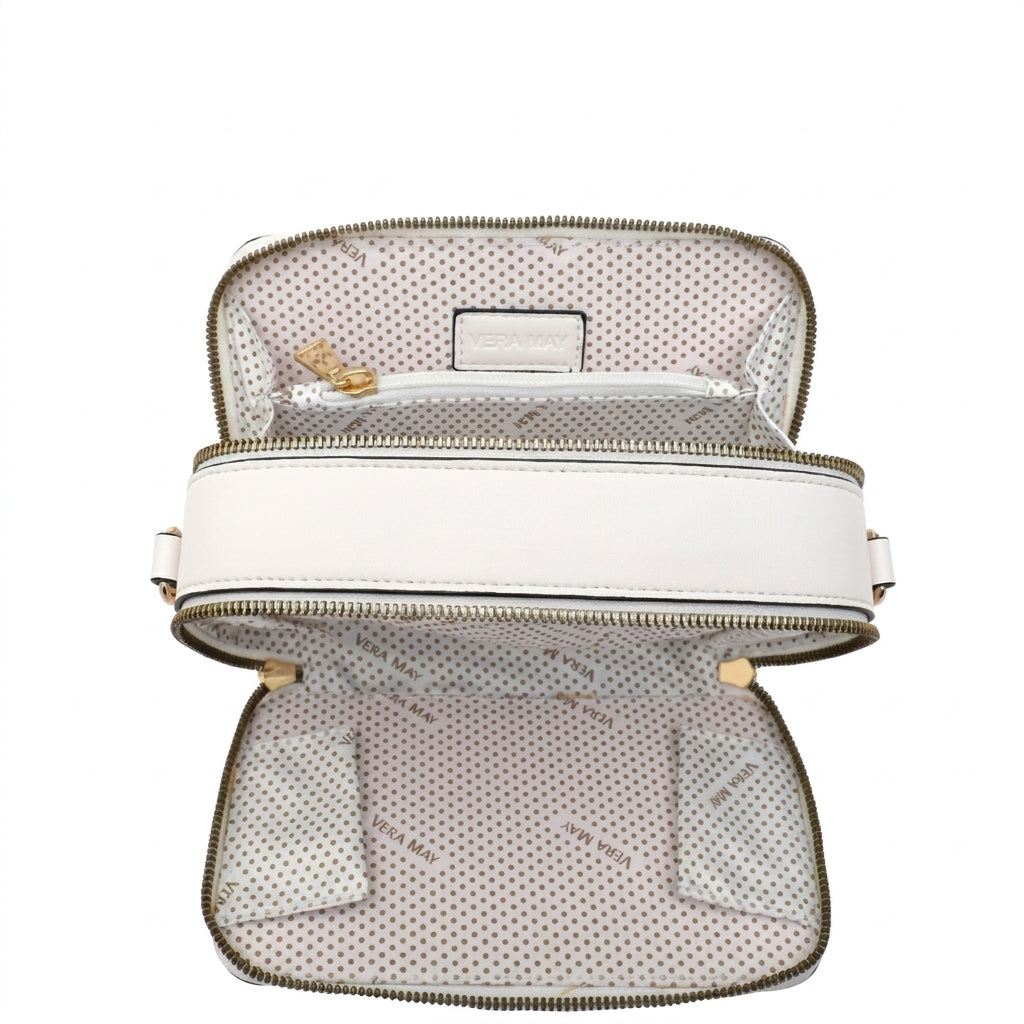 VERA MAY GLORIA WHITE/GREY VEGAN LEATHER HANDBAG