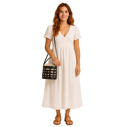 VERA MAY RENEE BLACK VEGAN LEATHER HANDBAG