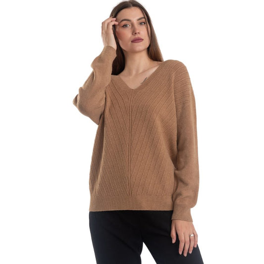 Vera May Italian Camel V-Neck Sweater 0007