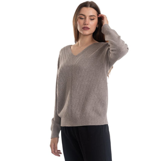 Vera May Italian Grey V-Neck Sweater 0007