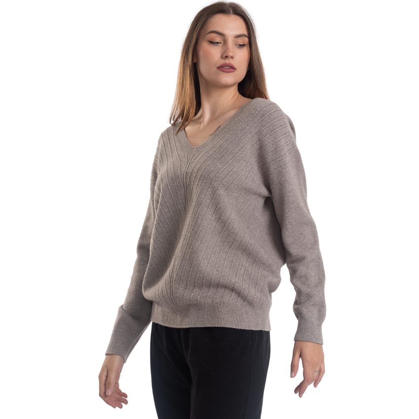 Vera May Italian Grey V-Neck Sweater 0007