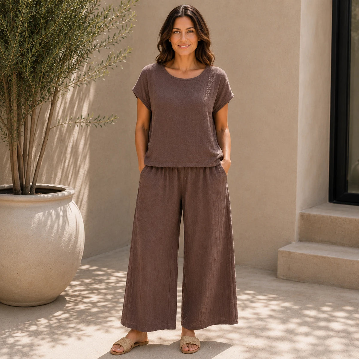 Vera May terracotta Italian linen co-ord set 10009/10010