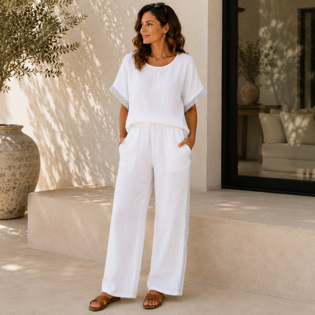Vera May white Italian linen co-ord set 10013/10014