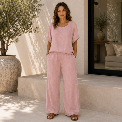 Vera May rose Italian linen co-ord set 10013/10014