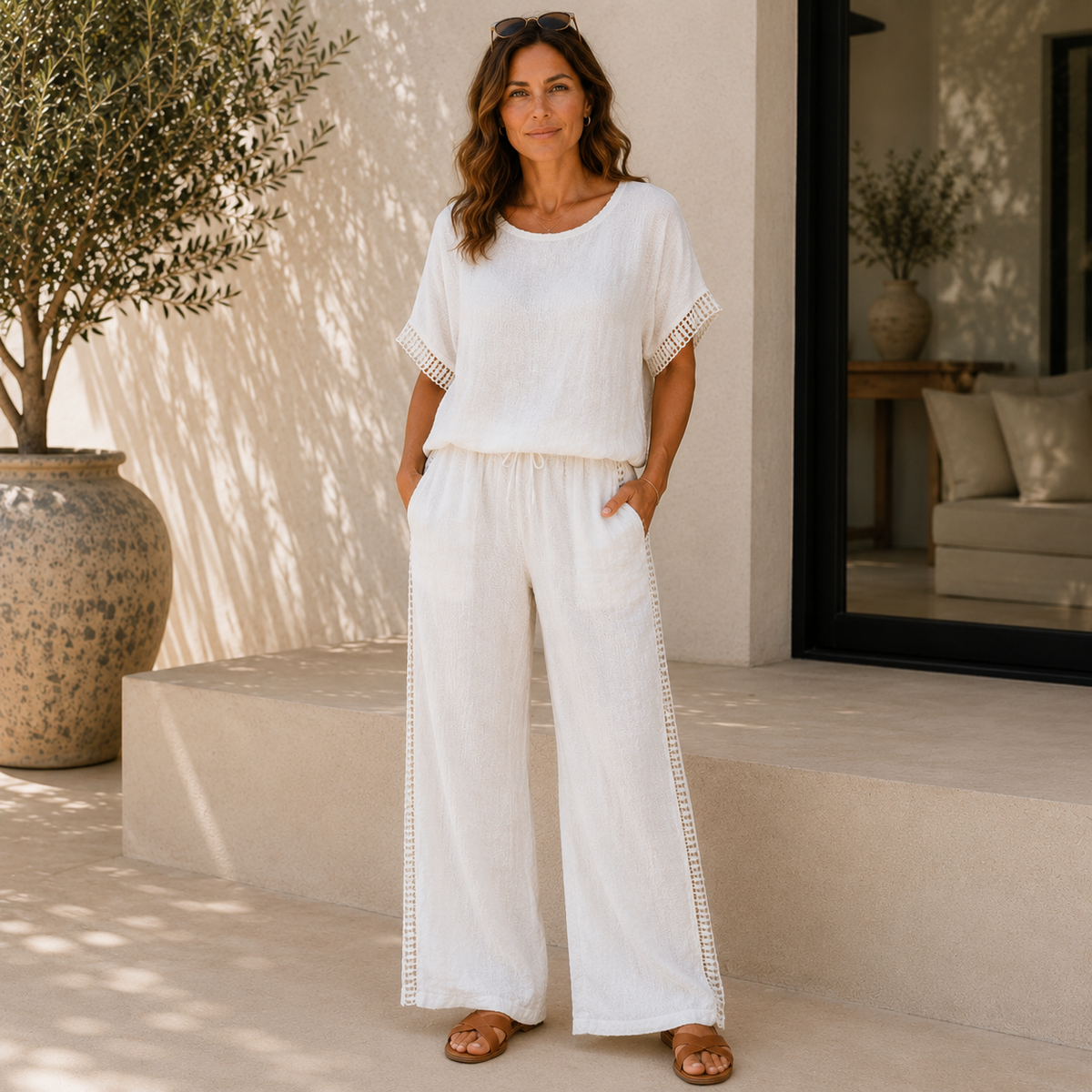 Vera May sand Italian linen co-ord set 10013/10014
