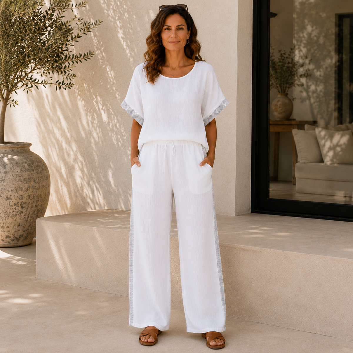 Vera May white Italian linen co-ord set 10013/10014
