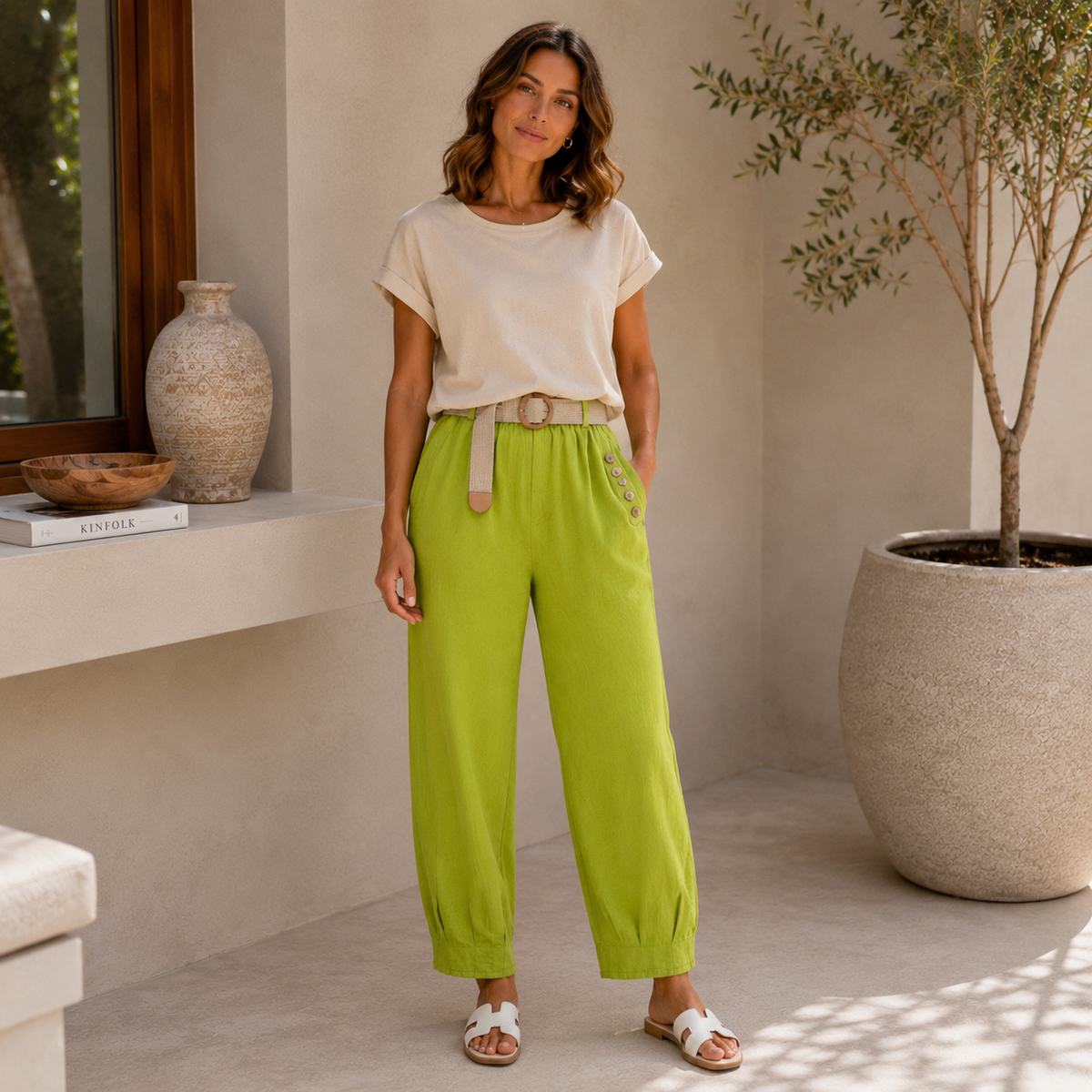 Vera May moss Italian viscose pants 10016