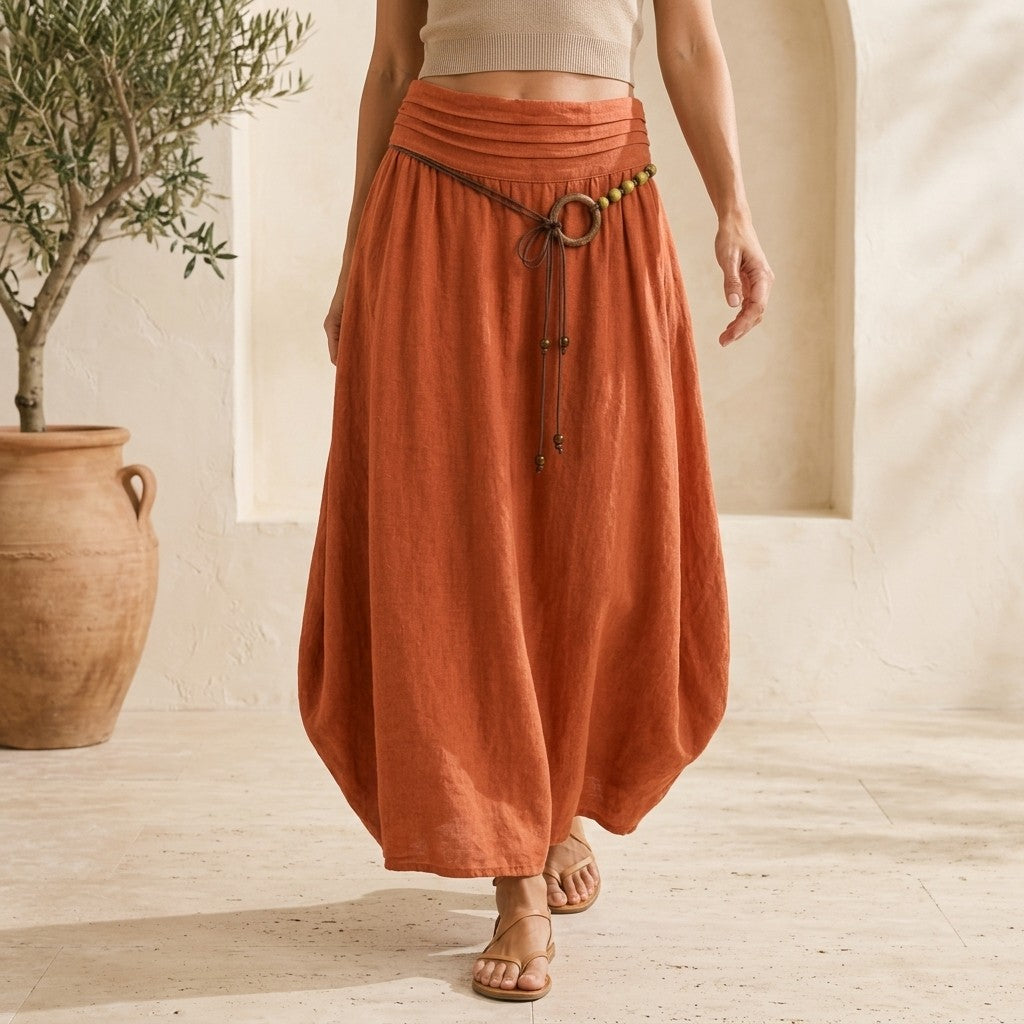 Vera May rust Italian linen skirt 10021
