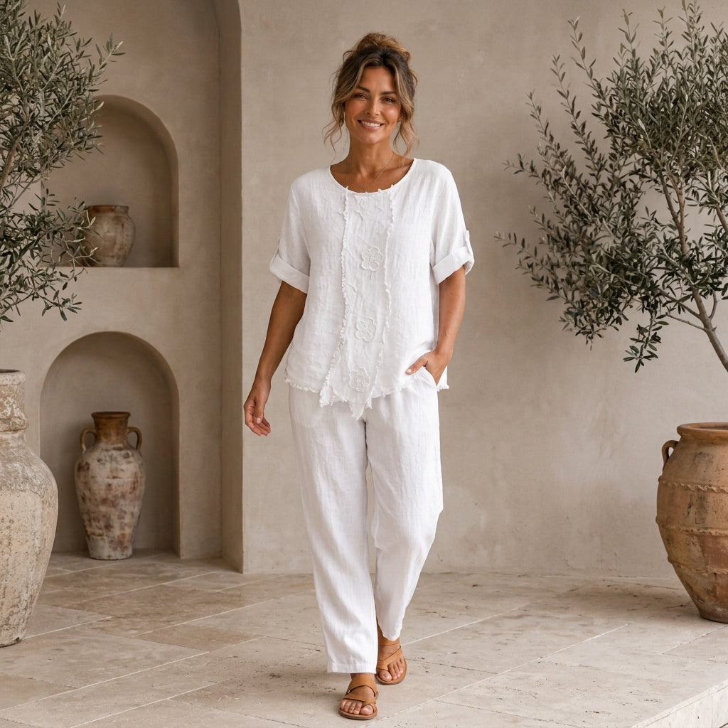 Vera May white Italian linen top 10024