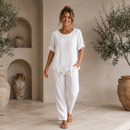 Vera May white Italian linen top 10024