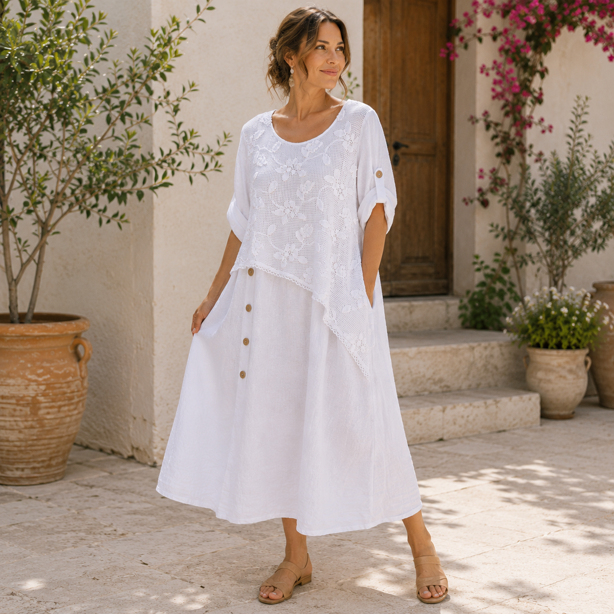 Vera May white Italian linen dress 10032