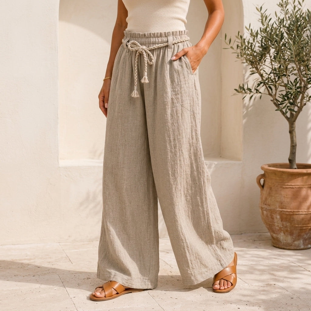 Vera May taupe Italian linen pants 10041