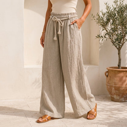 Vera May taupe Italian linen pants 10041