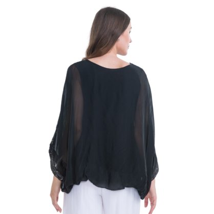 VERA MAY BLACK ITALIAN SILK TOP 2911