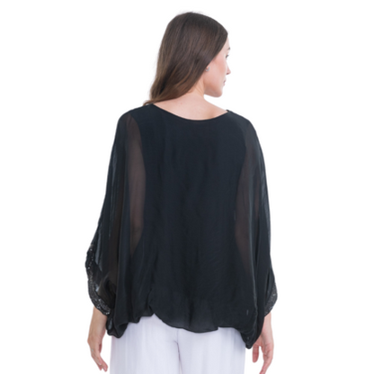 VERA MAY BLACK ITALIAN SILK TOP 2911