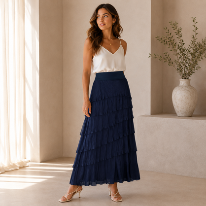 VERA MAY NAVY ITALIAN SILK SKIRT 9608