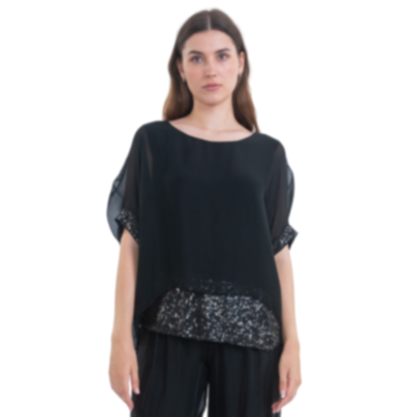 VERA MAY BLACK ITALIAN SILK TOP 16112