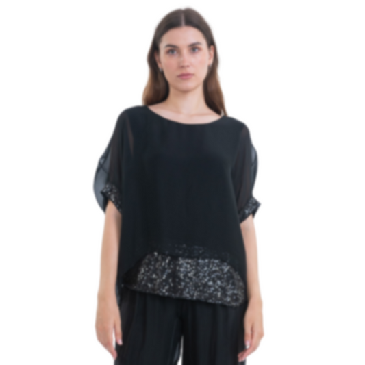 VERA MAY BLACK ITALIAN SILK TOP 16112