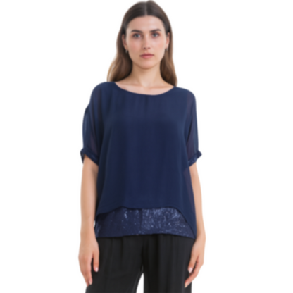 VERA MAY NAVY ITALIAN SILK TOP 16112