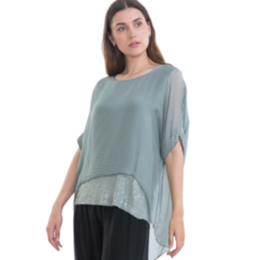 VERA MAY SAGE ITALIAN SILK TOP 16112