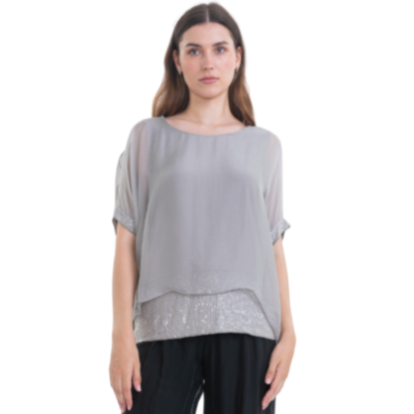 VERA MAY TAUPE ITALIAN SILK TOP 16112