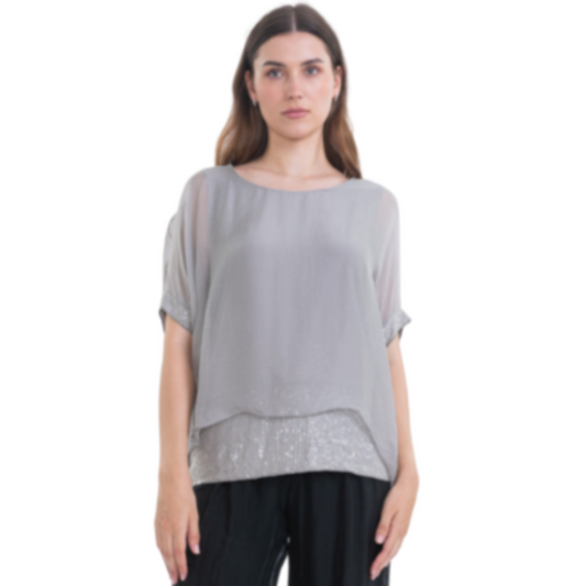 VERA MAY TAUPE ITALIAN SILK TOP 16112