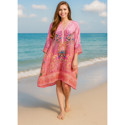 VERA MAY 1659-1319D EMILY ROSE PINK VISCOSE DRESS