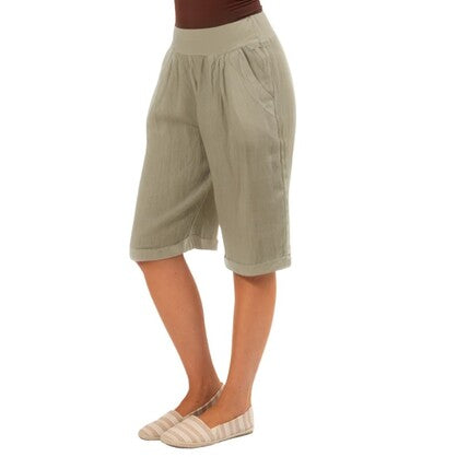 VERA MAY ITALIAN LINEN KHAKI SHORT 6358