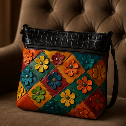 1991 BLACK MULTI GENUINE LEATHER VERA MAY HANDBAG