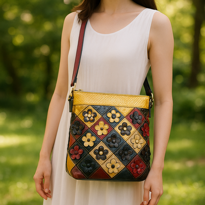 1991 GOLD MULTI GENUINE LEATHER VERA MAY HANDBAG