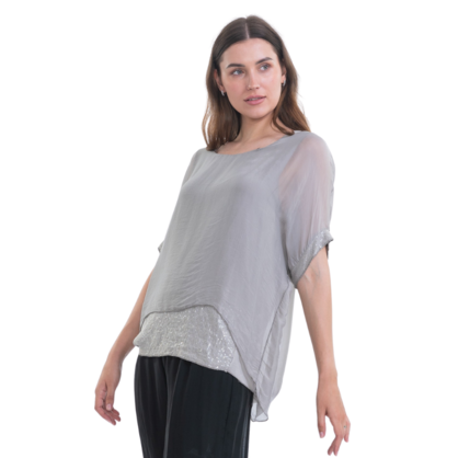 VERA MAY TAUPE ITALIAN SILK TOP 16112