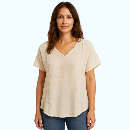 2264 BEIGE ITALIAN LINEN TOP