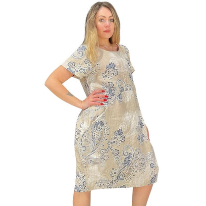 2512 Floral Linen Dress Beige