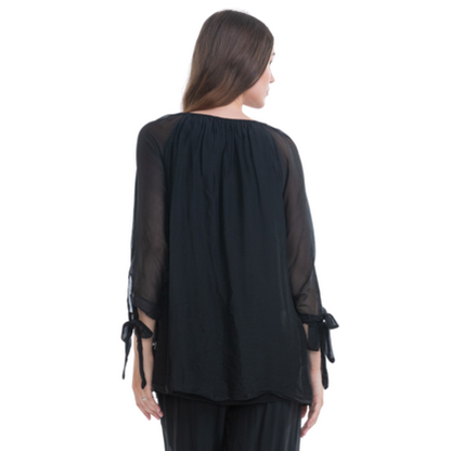 VERA MAY BLACK ITALIAN SILK TOP 2617