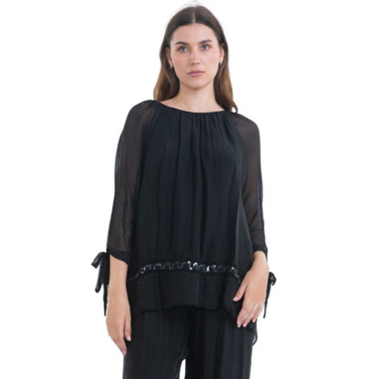 VERA MAY BLACK ITALIAN SILK TOP 2617