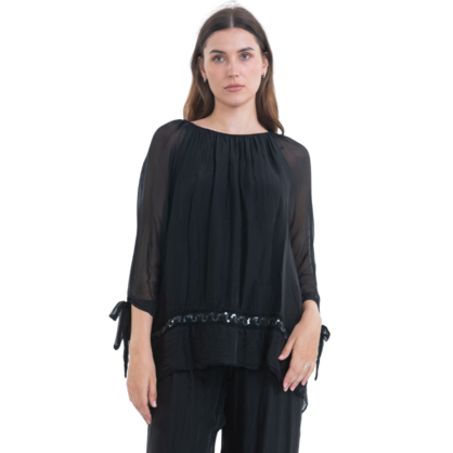 VERA MAY BLACK ITALIAN SILK TOP 2617