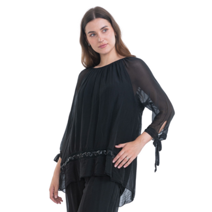 VERA MAY BLACK ITALIAN SILK TOP 2617