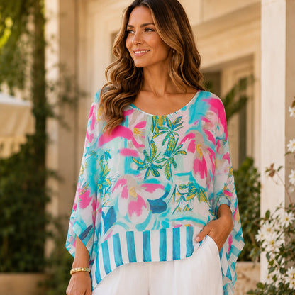 Vera May aqua Italian silk top 278012