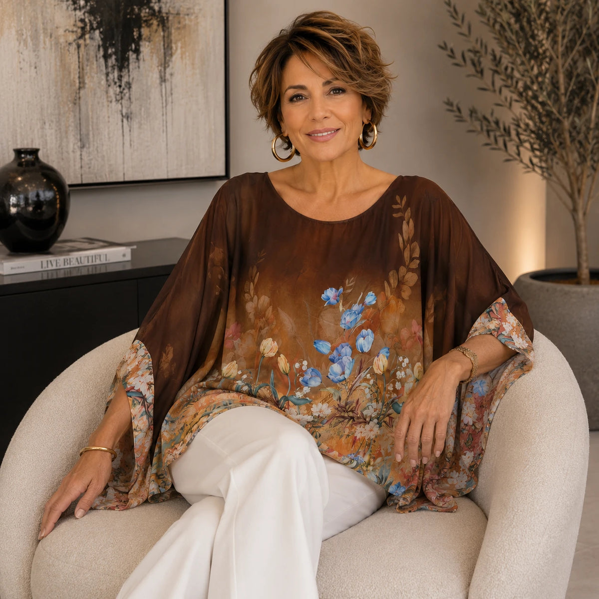 Vera May chocolate Italian silk top 278013