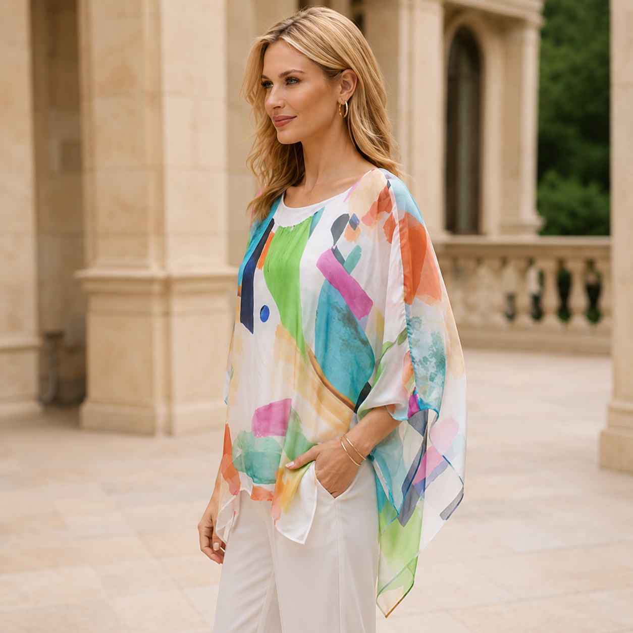 VERA MAY 2780-2 WHITE ITALIAN SILK TOP