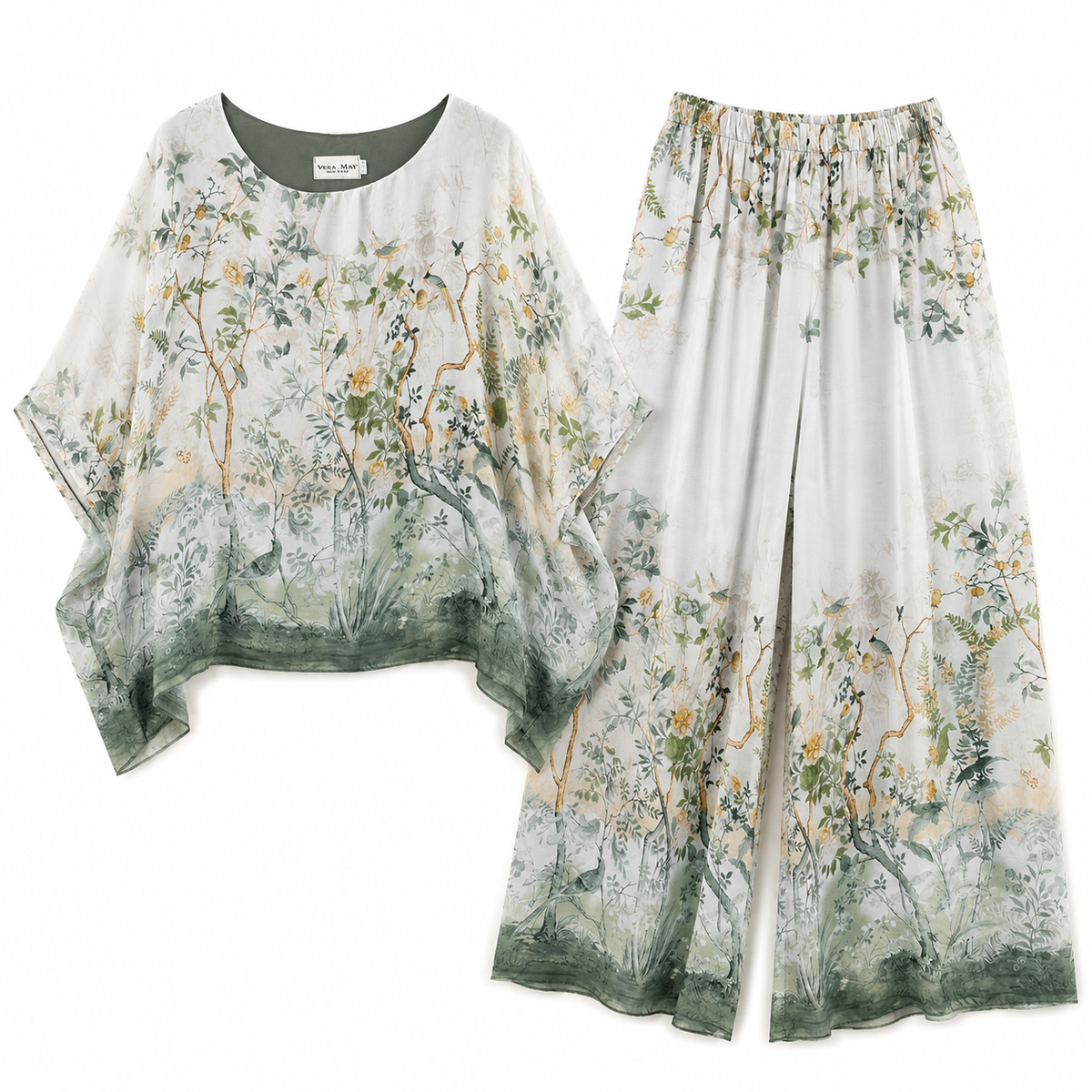Vera May military green Italian silk co-ord set 278033/611133